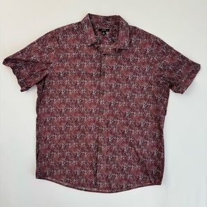 Maroon Micro Floral Print Alfani XL SS Button Shirt Short Sleeve Extra Large